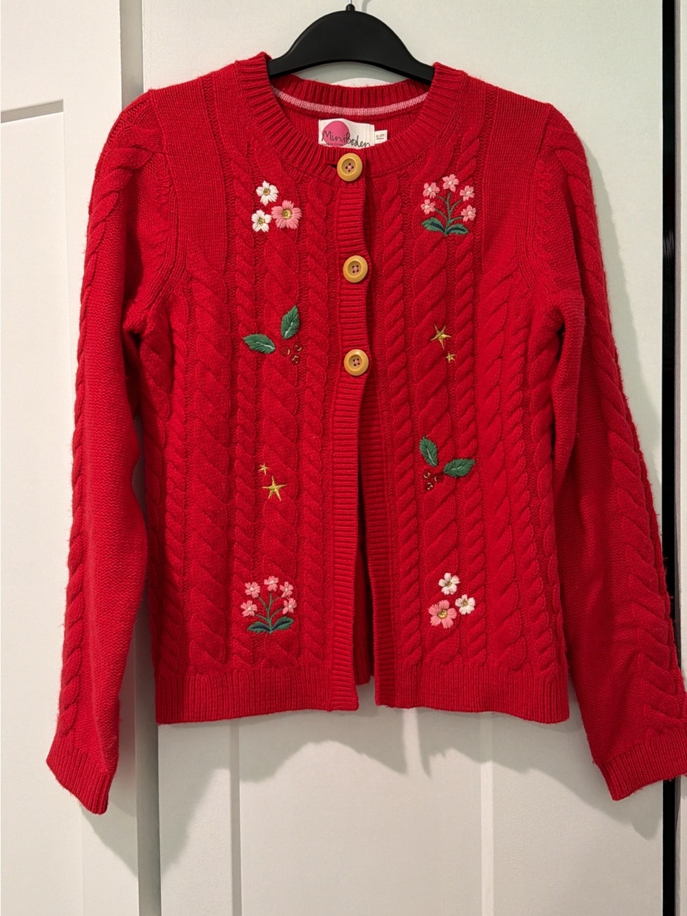 Mini Boden red wool embroidered cardigan girls size 11-12